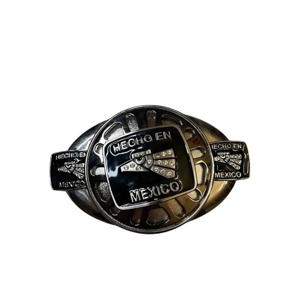 Hecho en Mexico Large Spinning Silver and Black Belt Buckle